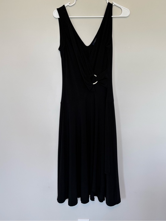 Chaps Dresses & Skirts - Chaps Black V-Neck Fit and Flare Midi Dress Silver Ring Accent Size Medium